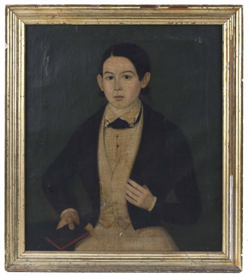 19TH CENTURY SPANISH SCHOOL "PORTRAIT OF A YOUNG MAN WITH A BOOK".