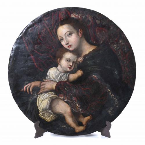 HISPANIC-FLEMISH SCHOOL, 16TH-17TH CENTURIES. "MADONNA WITH CHILD ".