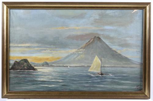 ATTRIBUTED TO PHILIPPINE SCHOOL, LATE 19TH CENTURY. "SEASCAPE WITH A VOLCANO".