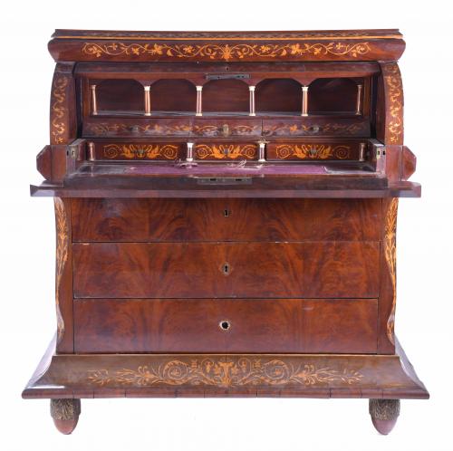 MARY CHRISTINE REGENCY CYLINDER BUREAU, CIRCA 1825-1830.