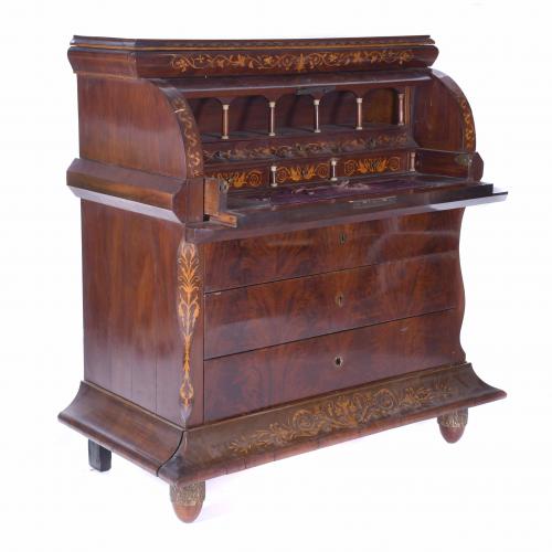 MARY CHRISTINE REGENCY CYLINDER BUREAU, CIRCA 1825-1830.