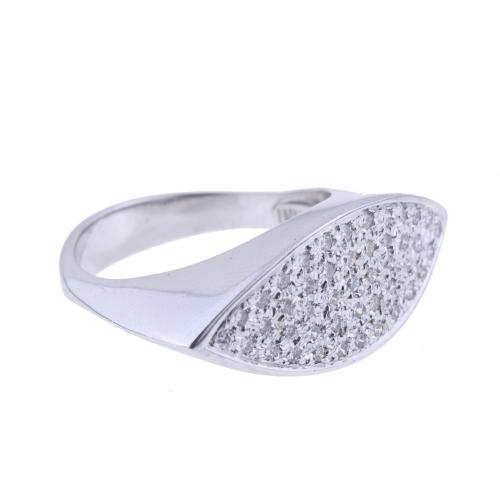 NAVETTE-SHAPED RING WITH DIAMONDS PAVÉ.