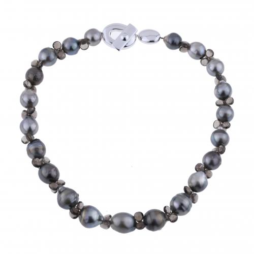 TAHITI PEARLS AND SMOKY QUARTZ NECKLACE.