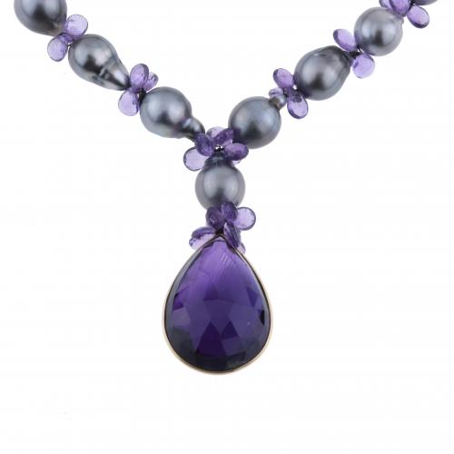 NECKLACE WITH TAHITI PEARL AND LARGE AMETHYST