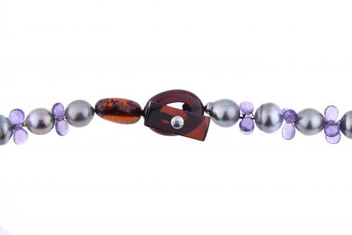 NECKLACE WITH TAHITI PEARL AND LARGE AMETHYST