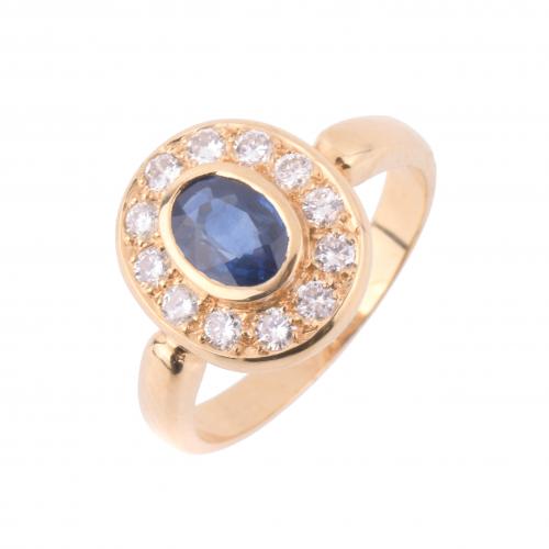 ROSETTE RING IN GOLD, SAPPHIRE AND DIAMONDS.