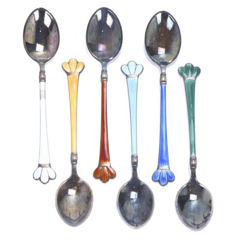 ELA DENMARK. SET OF SIX SILVER TEASPOONS, SECOND HALF OF THE 20TH CENTURY.