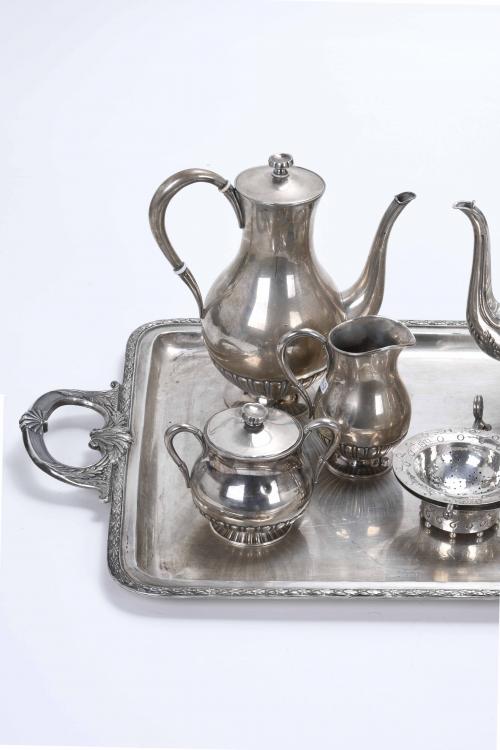 SPANISH COFFEE AND TEA SET FROM DIFFERENT MODELS IN SILVER,