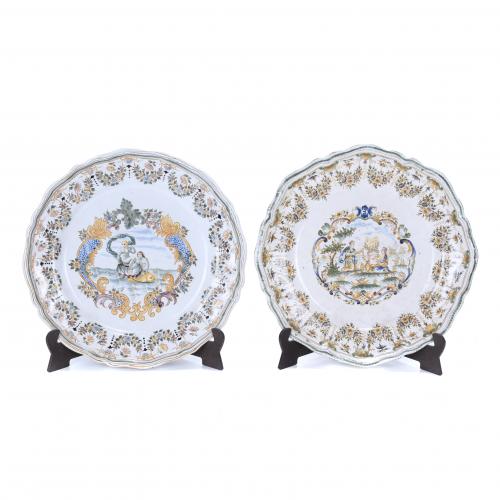 TWO FRENCH DISHES, PROBABLY FROM MOUSTIERS, 18TH CENTURY.