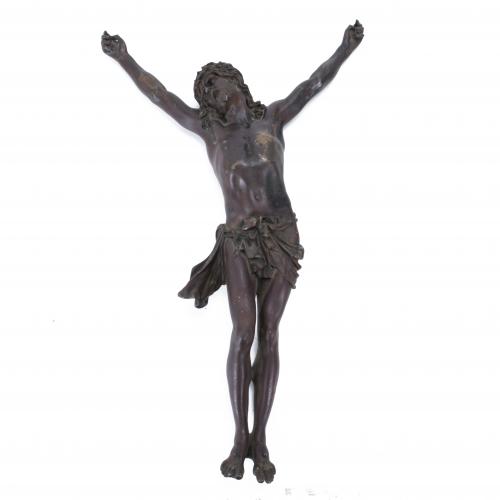 18TH CENTURY SPANISH SCHOOL CRUCIFIED CHRIST.