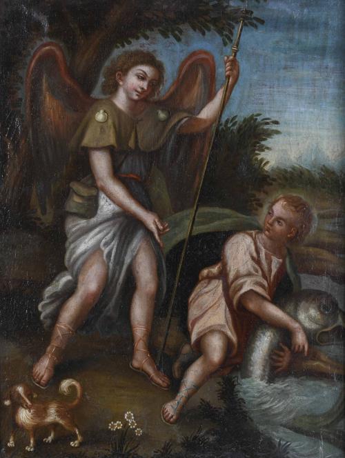 ESCUELA HISPANOCOLONIAL, SIGLO XVIII. "TOBÍAS Y EL ÁNGEL".