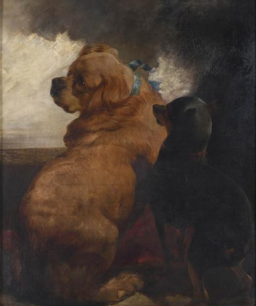 ENGLISH SCHOOL, SECOND HALF OF THE 19TH CENTURY. FOLLOWER OF EDWIN LANDSEER "DOGS". 