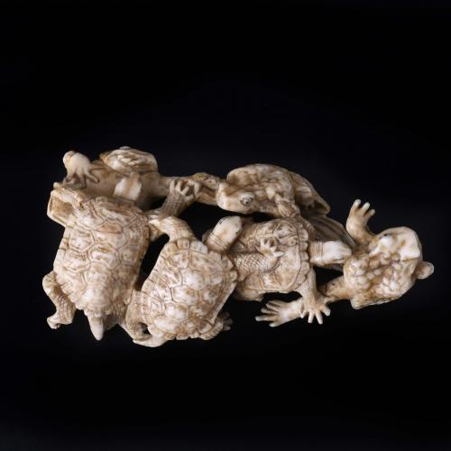 JAPANESE SCHOOL. MEIJI PERIOD, 19TH CENTURY. "THREE TURTLES AND THREE FROGS".