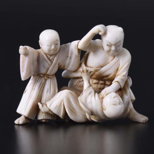 JAPANESE SCHOOL. MEIJI PERIOD, 19TH CENTURY. "THREE CHARACTERS DEPICTING AN ANCIENT JAPANESE TALE".