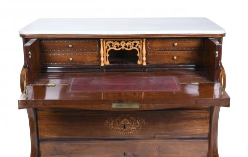 ELIZABETHAN CHEST OF DRAWERS-DESK, CIRCA 1860.