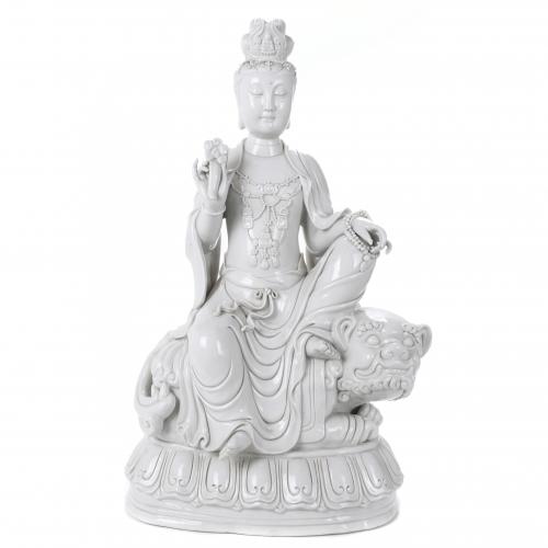 ESCUELA CHINA , PRIMER CUARTO SIGLO XX. "GUANYIN SENTADA SOBRE PERRO FO".