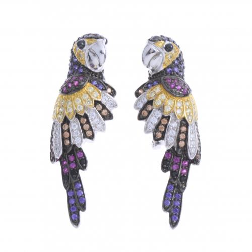 PENDIENTES LORO CON CIRCONITAS DE COLORES.