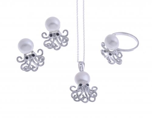 CONJUNTO PULPO EN PLATA Y CIRCONITAS.