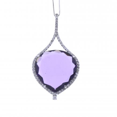 CHAIN WITH AMETHYST AND DIAMONDS PENDANT.