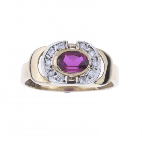 RING IN YELLOW GOLD WITH DIAMONDS AND TOURMALINE.