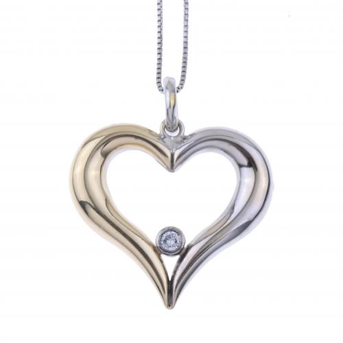 CHAIN AND BICOLOUR HEART-SHAPED PENDANT WITH DIAMOND.