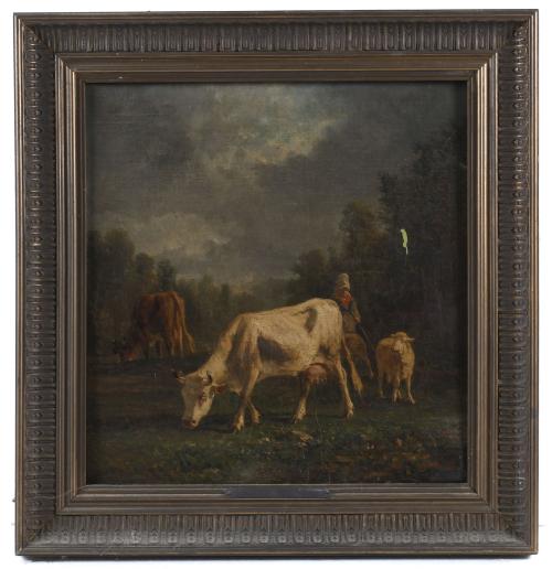 ANTONIO CORTÉS Y AGUILAR (1827-1908). "PAISAJE CON VACAS".