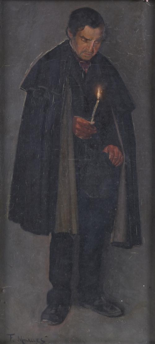 CATALAN SCHOOL, 19TH-20TH CENTURY. "MALE FIGURE WITH CANDLE". 