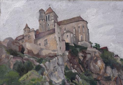 PERE DAURA (1896-1976). "VISTA DE SAINT-CIRQ-LAPOPIE", DÉCA