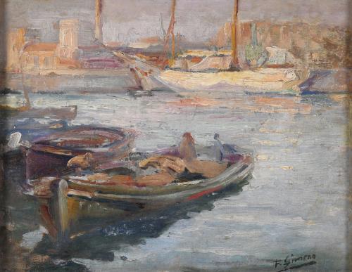 FRANCESC GIMENO ARASA (1858-1927). "BOATS IN THE HARBOUR".