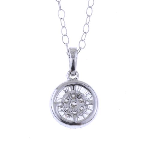 CHAIN WITH ROSETTE PENDANT IN WHITE GOLD AND DIAMONDS.