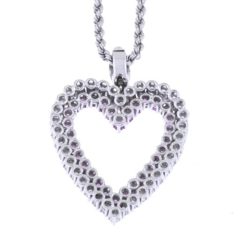 NECKLACE WITH DIAMONDS AND RUBIES HEART PENDANT.