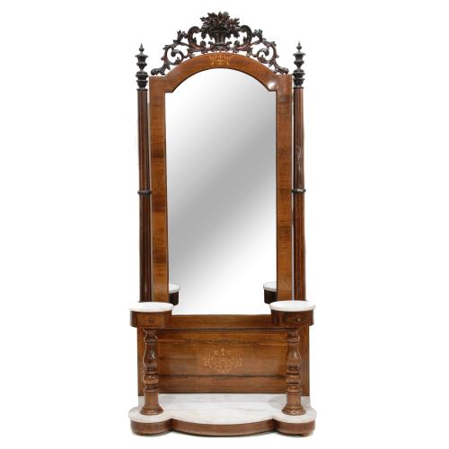 LARGE ELIZABETHAN "PSIQUÉ-TRÈMOL" MIRROR, 19TH CENTURY.