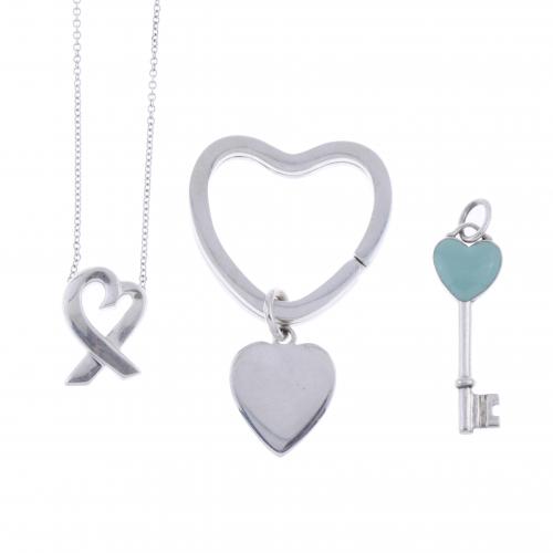 TIFFANY & CO. TWO PENDANTS AND A KEY RING.