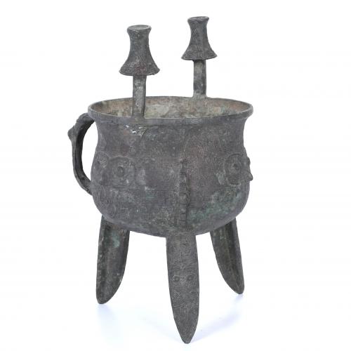 SACRIFICE VESSEL. AFTER MODELS OF ANCIENT "DING" RITUAL VESSELS PRESERVED FROM THE CHINESE BRONZE AGE, 20TH CENTURY.