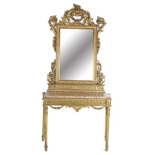 SPANISH LOUIS XVI CONSOLE WITH MIRROR, LATE 18TH CENTURY-EARLY 19TH CENTURY.