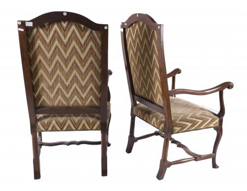 PAIR OF LARGE QUEEN ANNE STYLE ENGLISH ARMCHAIRS WITH ARMRE