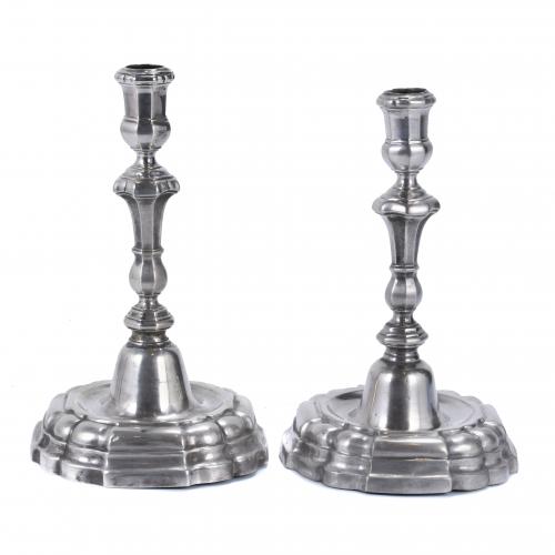 TWO SILVER CANDLESTICKS FROM BARCELONA, 18TH CENTURY.