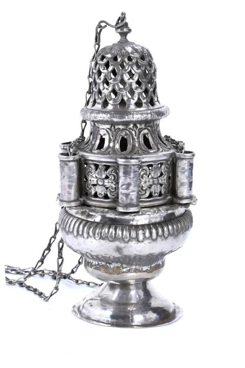 SPANISH SILVER CENSER, 18TH CENTURY.