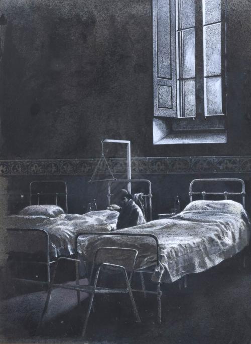 20TH CENTURY SPANISH SCHOOL. "WATCHING OVER THE SICK", 1975.