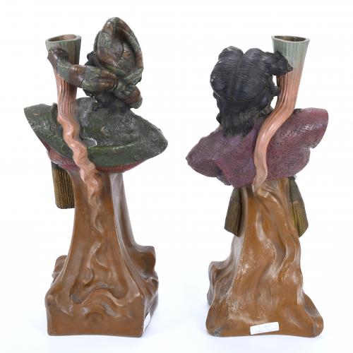 PAIR OF SCULPTURES-CANDLESTICKS, AFTER AUSTRIAN MODELS, 20T