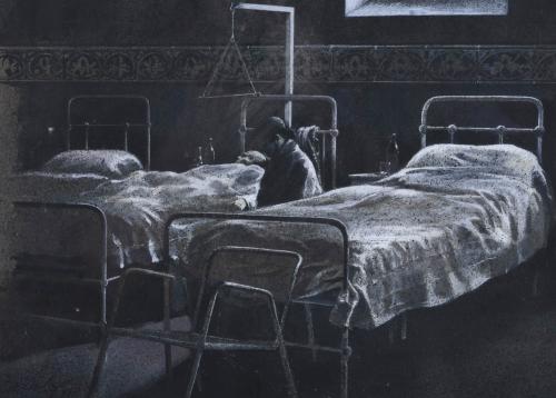 20TH CENTURY SPANISH SCHOOL. "WATCHING OVER THE SICK", 1975.