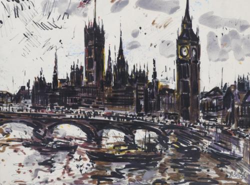 JOAN ABELLÓ (1922-2008). "VISTA DEL PARLAMENTO DE LONDRES".