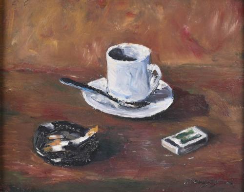 ÀNGEL TORRES ESCOLAR (1920-2007). "STILL LIFE WITH A CUP AND AN ASHTRAY". 