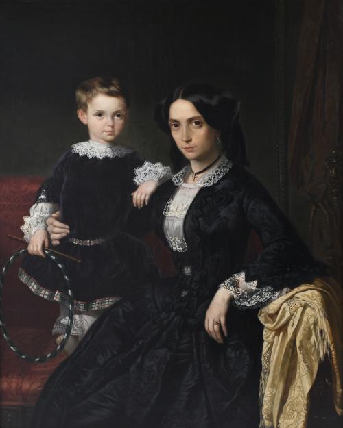 JUAN "LUIS" BROCHETON Y MUGURUZA (1826-1863). "PORTRAIT OF A LADY WITH HER SON".