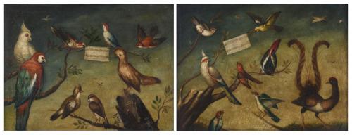 PROBABLY SPANISH OR GERMAN SCHOOL, 18TH CENTURY. PAIR OF "BIRDS CONCERT".