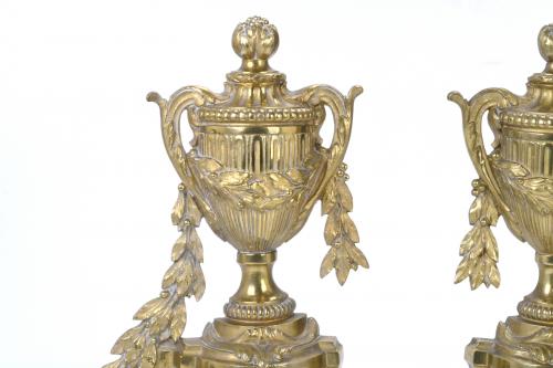 PAIR OF FRENCH FIREPLACE ANDIRONS, LOUIS XVI STYLE, 19TH CE