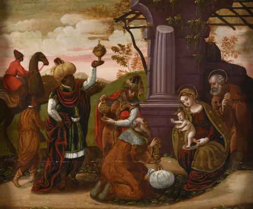 ATTRIBUTED TO THE FLEMISH SCHOOL, 18TH-20TH CENTURY "ADORATION OF THE MAGI".