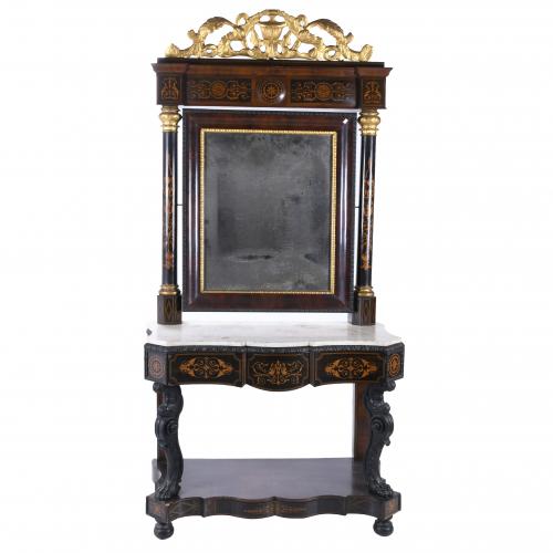 CONSOLE WITH ELIZABETHAN MIRROR, CIRCA 1850.