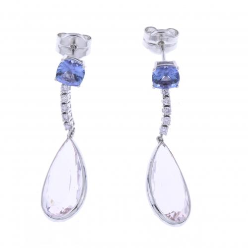 LONG EARRINGS WITH MORGANITES AND TANZANITES.