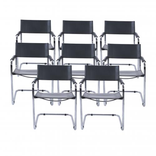 SET OF EIGHT "CANTABLEVER" STYLE CHAIRS, SECOND HALF OF THE 20TH CENTURY.